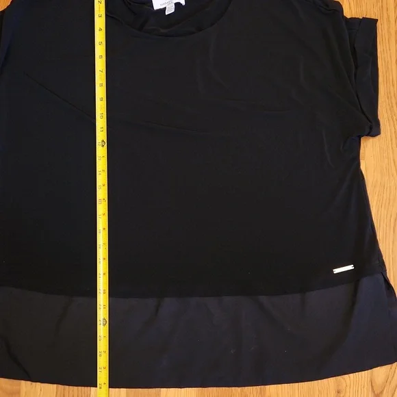 M Magaschoni Woman Short Sleeve 2 Fer Black Blouse Poly Spandex Top Shirt Sheer - Picture 8 of 8